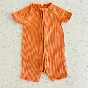 Mori Orange Bamboo Short Sleeve Zip One Piece Baby Bodysuit Size 0-3 Months